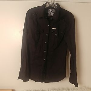Black button down affliction dress shirt medium